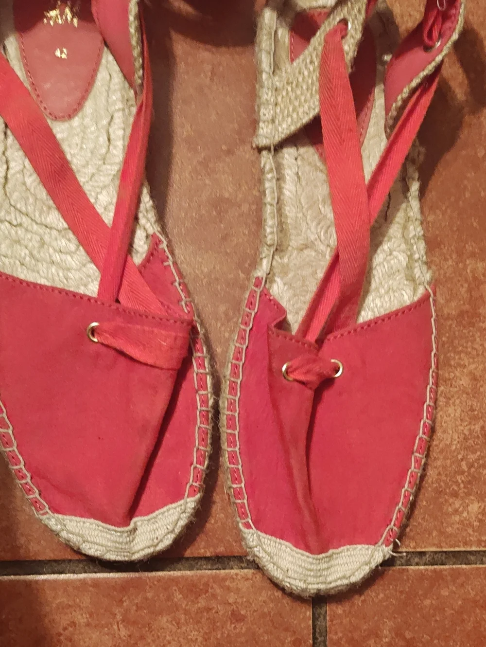 H M Women's Red Espadrille Lace-Up Flats